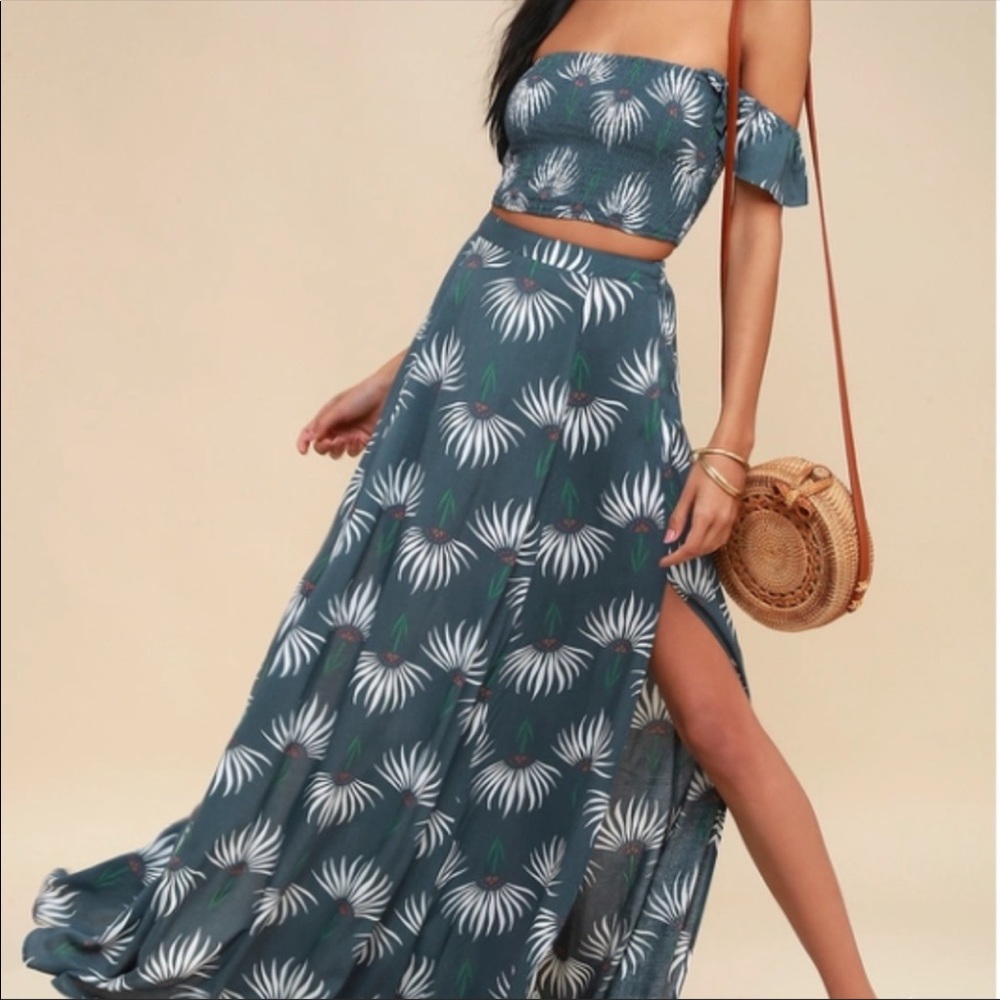 Trancoso Dusty Blue Floral Print Two Piece Maxi